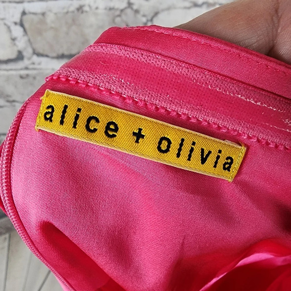 alice + olivia Fuschia Pink Strapless Silk Mini Dress Ruffle Accent Size Small - Picture 3 of 15